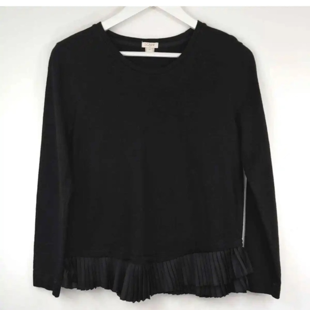 J-Crew Ruffle Pleated Bottom Hem Ling Sleeved Shirt, Black M